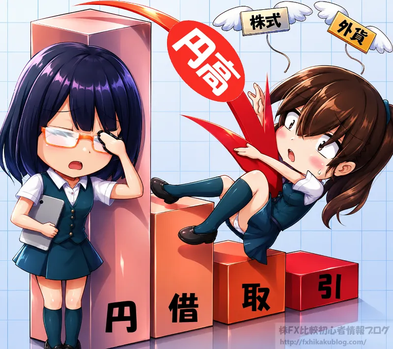 パンティー越しにマン筋が見えてる女子高生と円キャリートレードの巻き戻しによる円高と羽が生えて飛んでいく株式と外貨